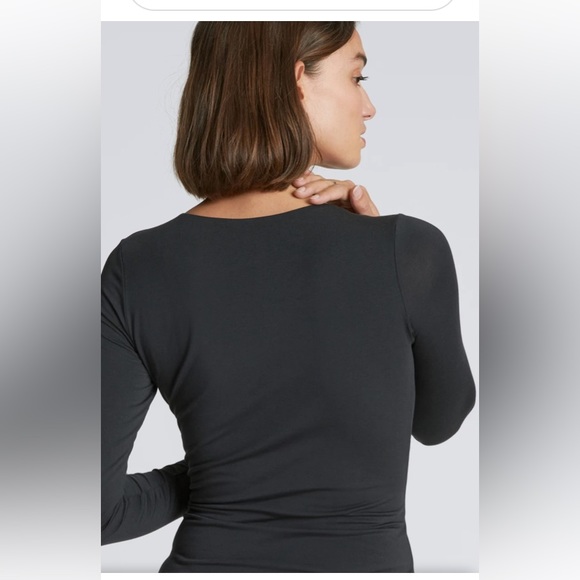 Everlane Bodysuit Square Neck Thong Long Sleeve Black S (2-4) NWT Soft Cotton - Picture 2 of 9
